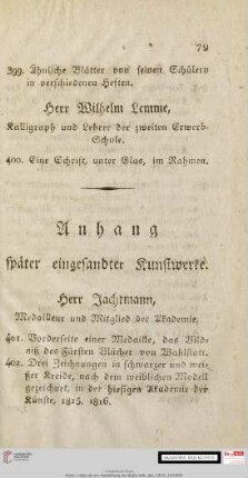 Anhang später eingesandter Kunstwerke