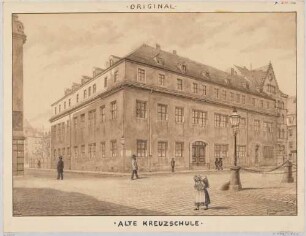 Die alte Kreuzschule in Dresden südlich der Kreuzkirche an der Ecke zur Schulgasse