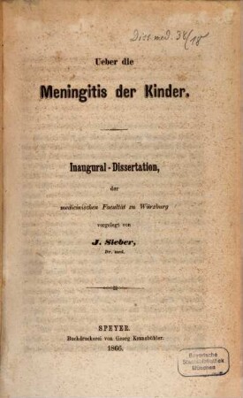 Ueber die Meningitis der Kinder