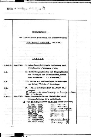 Spezialkatalog des literarischen Nachlasses des Schriftstellers Kurt Arnold Findeisen - Mscr.Dresd.App.1500 - Mscr.Dresd.App.1508 : 1883-1963