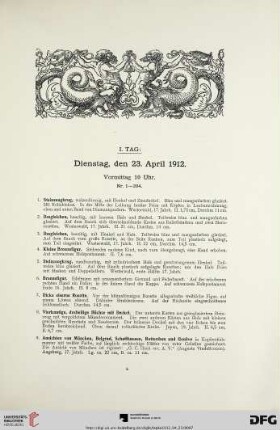 I. Tag: Dienstag, den 23. April 1912, Vormittag 10 Uhr (Nr. 1-204)