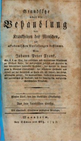 Grundsätze über die Behandlung der Krankheiten des Menschen, zu akademischen Vorlesungen abestimmt, 5. Von den Ausflüssen (Profluvia)