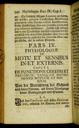 Caput I. De functione cerebri et nervorum, tanquam instrumentis motuum et sensuum.