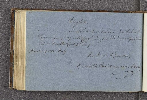 Elisabeth Christina von Axen. – Hamburg, 05.1777