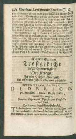 Martin Opitzen Trostgedicht in Widerwertigkeit Des Kriegs: In vier Bücher abgetheilt/ Und vor etlichen Jahren anderwerts geschrieben.