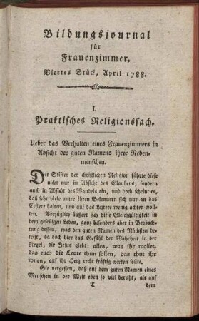 Viertes Stück, April 1788
