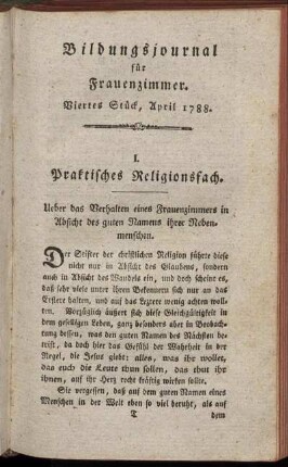 Viertes Stück, April 1788