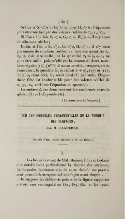 Sur les formules fondamentales de la théorie des surfaces.