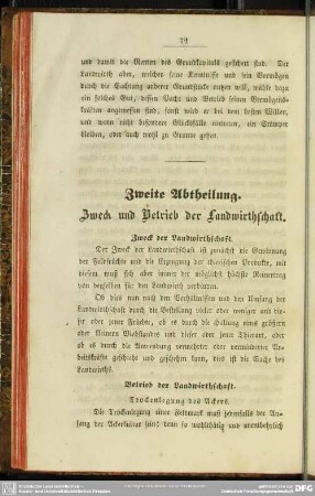 Zweite Abtheilung. Zweck und Betrieb der Landwirthschaft