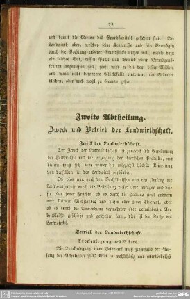 Zweite Abtheilung. Zweck und Betrieb der Landwirthschaft