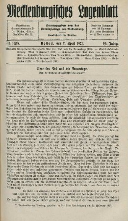 Nr. 17/18. Rostock, den 7. April 1921.