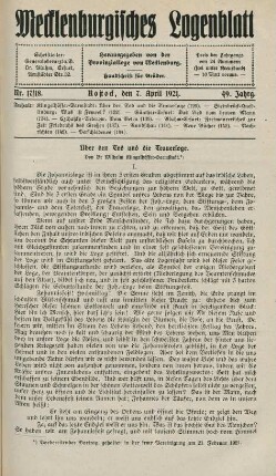 Nr. 17/18. Rostock, den 7. April 1921.