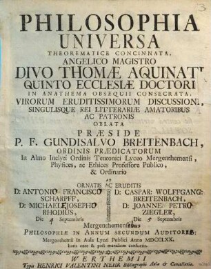 Philosophia universa theorematice concinnata