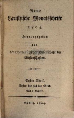 Neue lausizische Monatsschrift. 1804, 1804