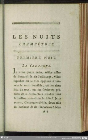 Première Nuit. La Campagne