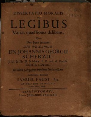 Dissertatio Moralis De Legibus : Varias quaestiones delibans