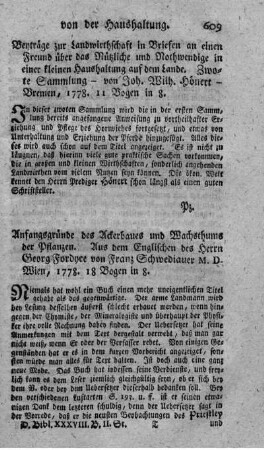 Anfangsgründe des Ackerbaues und Wachsthums der Pflanzen.