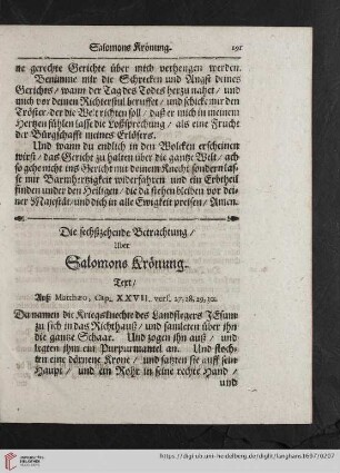 Die sechzehende Betrachtung uber Salomons Kroenung