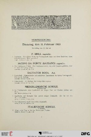 Dienstag: den 11. Februar 1913 Vormittag von 10 Uhr ab (Nr. 1-180)