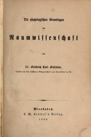 Die psychologischen Grundlagen der Raumwissenschaft