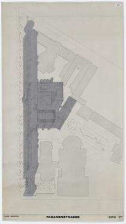Offener Städtebaulicher Ideenwettbewerb "Fasanenstraße", 1. Stufe (nicht realisiert), 2. Preisgruppe – Isometrische Projektion. Berlin-Charlottenburg/Wilmersdorf, Grolmanstraße 41-43, Kantstraße 155-157, Fasanenstraße 81, Fasanenstraße 76-77, Uhlandstraße 18-19