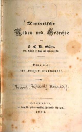 Maurerische Reden und Gedichte