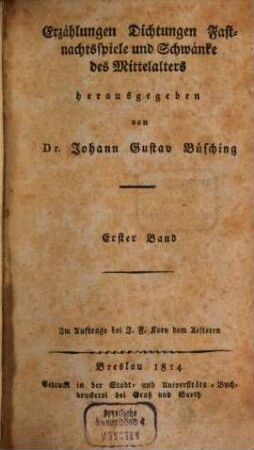 Erzählungen, Dichtungen, Fastnachtsspiele und Schwänke des Mittelalters