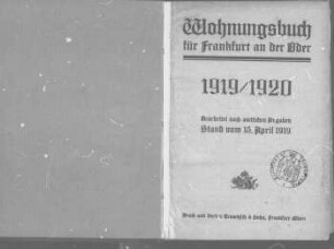 Wohnungsbuch für Frankfurt an der Oder 1919-20