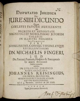 Disputatio Iuridica De Iure Sibi Dicundo