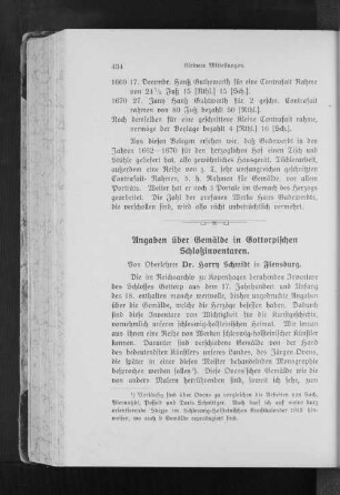 Angaben über Gemälde in Gottorpischen Schloßinventaren.