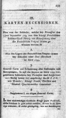 Plan von der Schlacht, welche bey Pirmasens den 14ten September 1793 von dem königl. Preußischen Feldmarschall Herzog von Braunschweig über die Französische Vosgen-Armee gewonnen worden ist. - Potsdam : Horvath, 1796