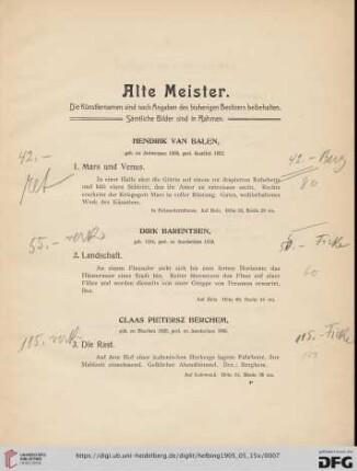 Alte Meister (Nr. 1-71)