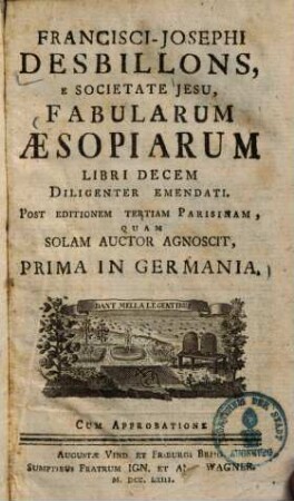 Francisci-Josephi DesBillons, e Societate Jesu, Fabularum Aesopiarum libri decem : diligenter emendati