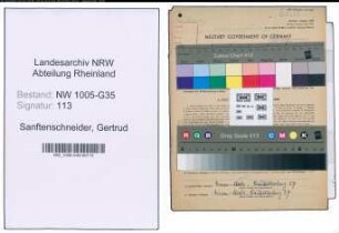 Entnazifizierung Gertrud Sanftenschneider , geb. 19.09.1902 (Rezitatorin)