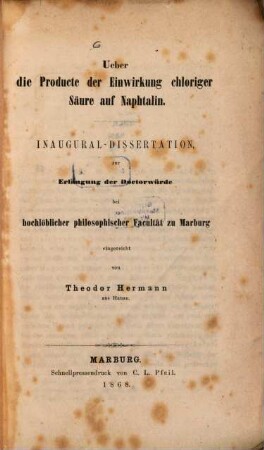 Ueber die Procukte der Einwirkung chloriger Säure auf Naphtalin