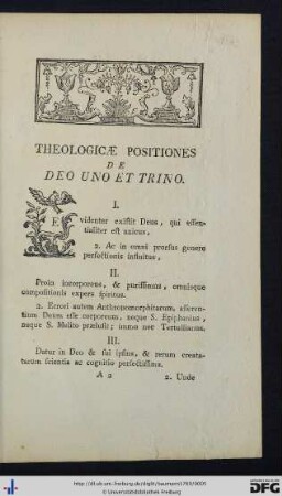 Theologicae Positiones De Deo Uno Et Trino.