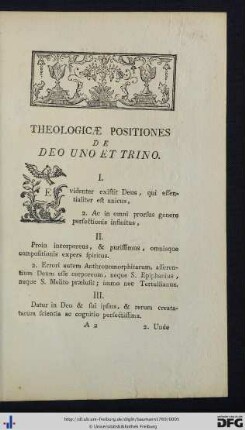 Theologicae Positiones De Deo Uno Et Trino.