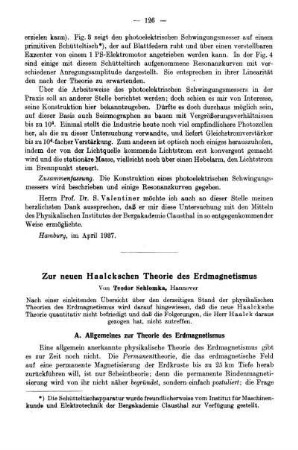 Zur neuen Haalckschen Theorie des Erdmagnetismus
