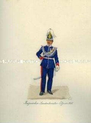 Uniformdarstellung, Offizier der Landwehrreiter, Königreich Bayern, 1850.