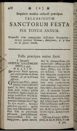 Sequitur modus colendi præcipus Celebriorum Sanctorum Festa Per Totum Annum.