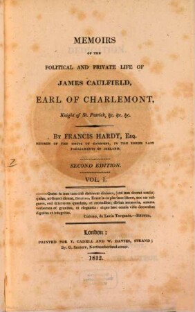 Memoirs of the political and private life of James Caulfield, Earl of Charlemont, 1