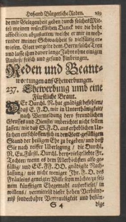 Reden und Beantwortungen auf Ehewerbungen. 237. - 252.