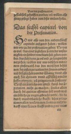 Das sechst capittel von der Preservation.