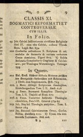 9-15, Classis XI. Dogmatici Reformati Et Controversiae cum Illis.