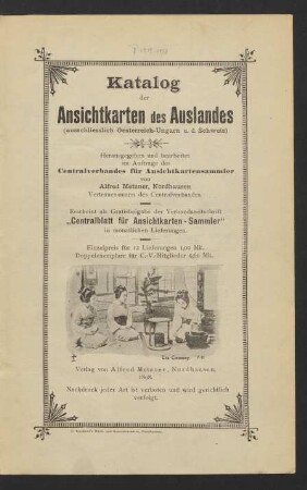 Katalog der Ansichtkarten des Auslandes (ausschliesslich Oesterreich-Ungarn u. d. Schweiz)