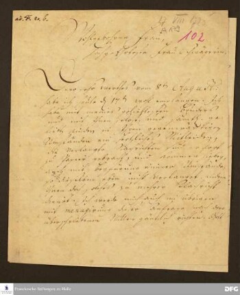 Brief von August Hermann Francke an Rosina Anastasia Francke.