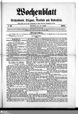 Wochenblatt für Reichenbrand, Siegmar, Neustadt und Rabenstein