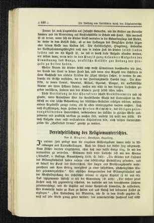 Vereinheitlichung des Religionsunterrichtes