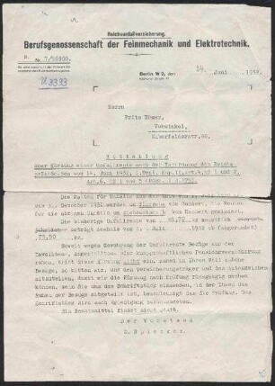 Mitteilung der Reichsunfallversicherung