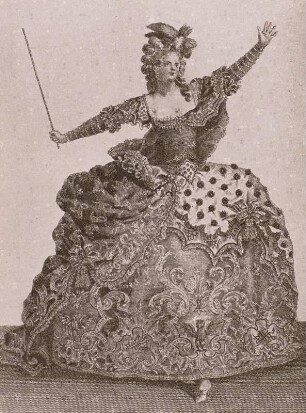 Kostümentwurf für die Darstellerin der Medea : Kostümentwurf für die Darstellerin der Medea in der Oper "Jason und Medea" (Jason et Medée, Ballet tragique?). Zeichnung, 1779. Reproduktion